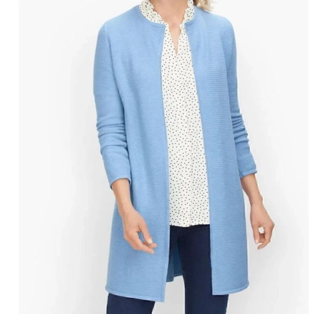 Talbots Textured Open Front Sweater Jacket Cardigan Blue Women's XS - Picture 6 of 6